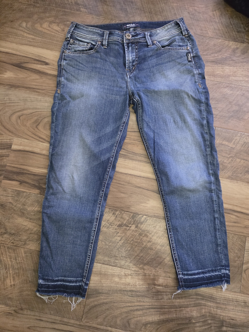 Silver Jeans Distressed Cropped Ankle Skinny Jeans - Medium Blue